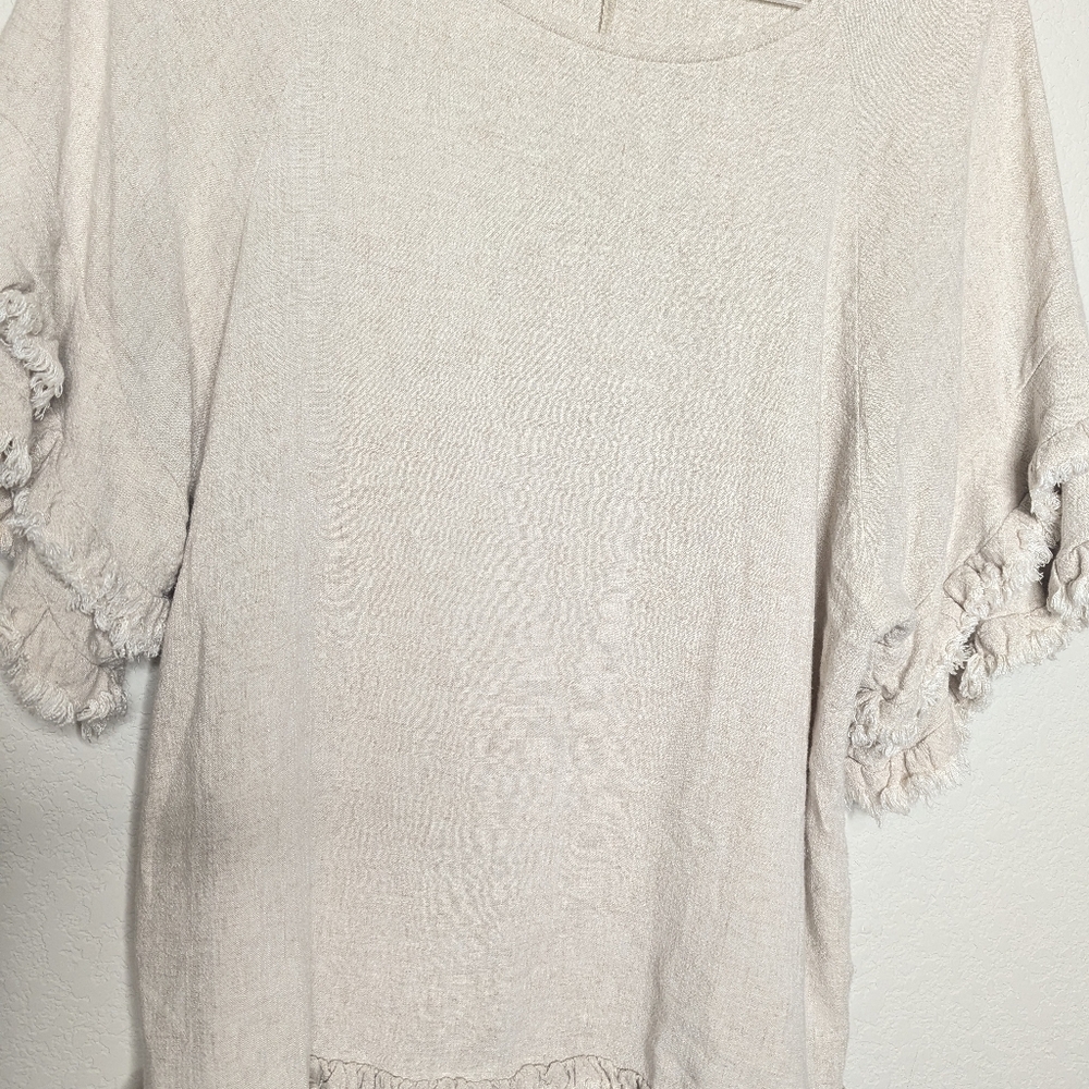 Umgee Double Ruffle Sleeve Linen Tunic Top - Picture 3 of 8